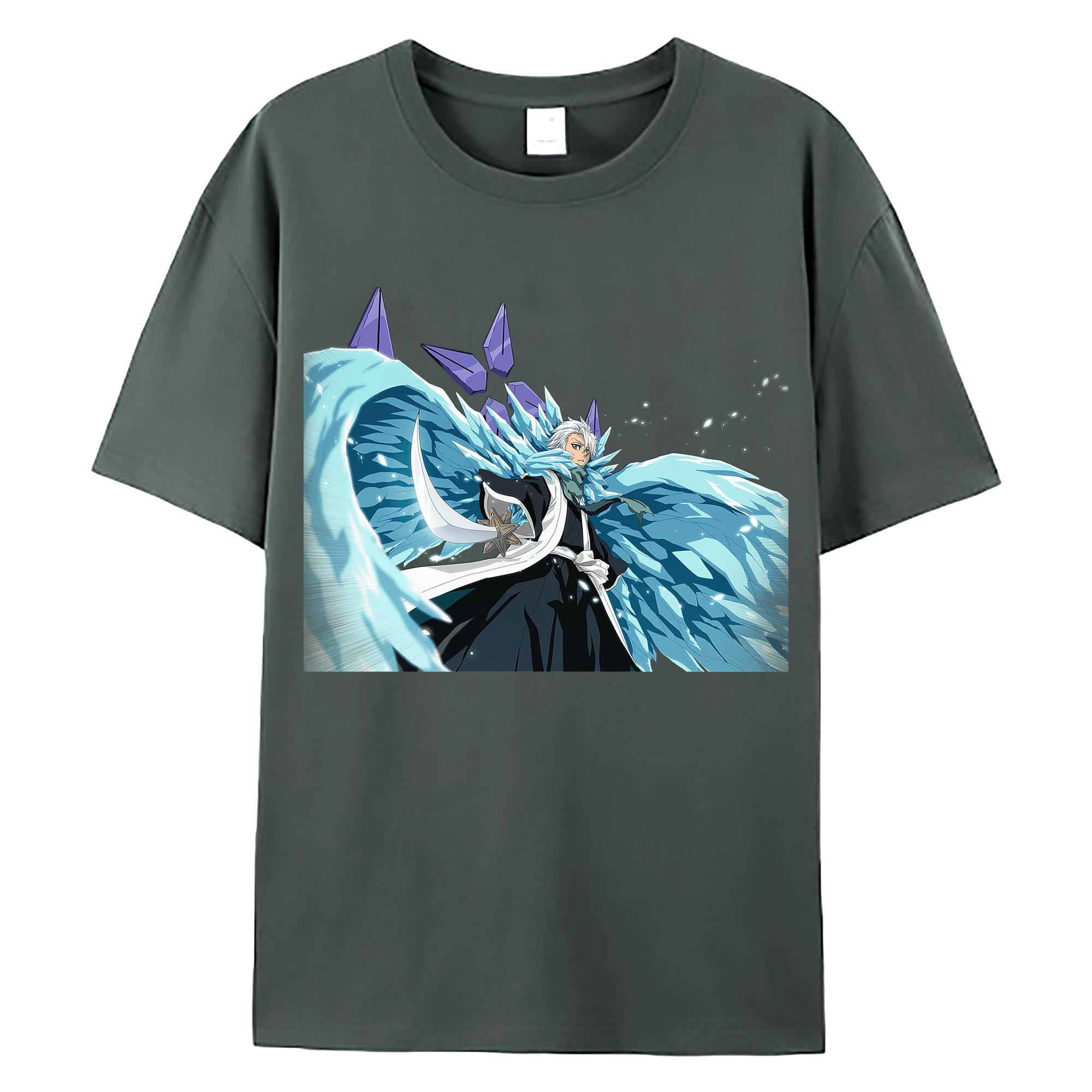 （画像用） ブリーチ 日番谷冬獅郎（ひつがや とうしろう） BLEACH Hitsugaya Toushirou 綿100％ メンズ半袖Tシャツ｜肌触りやわらか＆通気性